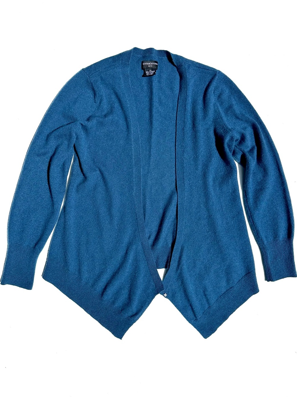 EUC Sutton Studio 100% Cashmere Open-Front Women's Cardigan Sweater Teal Blue PM